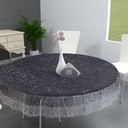 TANLOOMS Transparent & Silver Toned Waterproof Round 4-Seater Table Cover-45