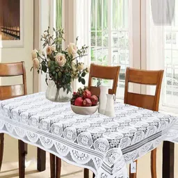Kuber Industries White Self-Design Cotton 6-Seater Rectangular Table Cover-22