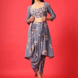Pasha Floral Printed Top With Skirt & Shrug Co-Ords-image-47