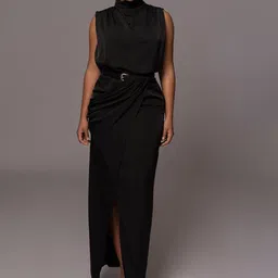 Bee Boe High Neck Draped Top With Skirt-image-19