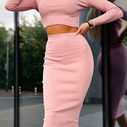 StyleCast Pink High Neck Top & Skirt-picture-57