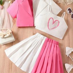 INCLUD Girls Colourblocked Top & Pleated Skirt Set-image-16