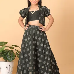 Ethnovog Girls Ethnic Motifs Printed Ready to Wear Lehenga Choli & Jacket-image-75