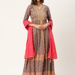 HERE&NOW Women Grey Ethnic Motifs Printed Kurta Set-picture-23