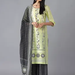 AURELIA Women Pink Ethnic Motifs Printed Pure Cotton Kurti with Palazzos & With Dupatta-6