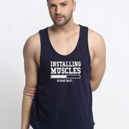 Friskers Men Navy Blue & White Instaling Muscles Printed Cotton Innerwear Vests-image-60