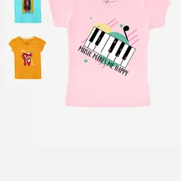 Naughty Ninos Girls Pack of 3 Printed V-Neck T-shirt-image-61