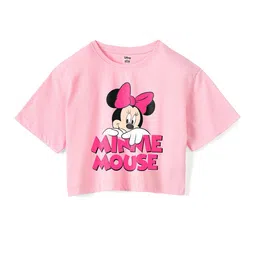 Wear Your Mind Girls Minnie Mouse Printed Crop Boxy -Fit Pure Cotton T-Shirt-image-92