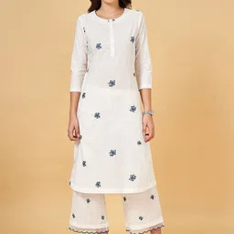 RANGMANCH BY PANTALOONS Floral Embroidered A-Line Pure Cotton Kurta-11