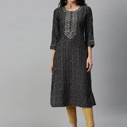 SHOWOFF Women Navy Blue Bandhani Printed Kurta-image-10