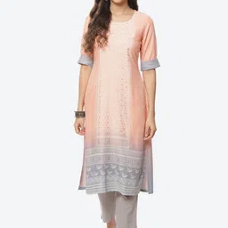 Rangriti Women Peach-Coloured Ethnic Motifs Printed Kurta-image-11