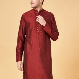 indus route by Pantaloons Ethnic Motifs Embroidered Mandarin Collar Kurta-picture-31