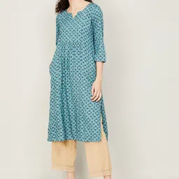 Melange by Lifestyle Geometric Printed Notched Neck Sequinned Kurta-picture-48