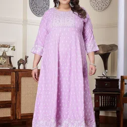 Little More By Stylum Plus Size Ethnic Motifs Embroidered Thread Work Anarkali Kurta-28