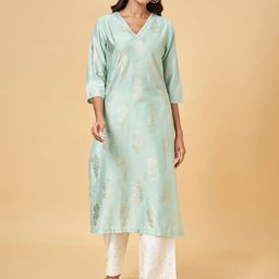 RANGMANCH BY PANTALOONS Geometric Embroidered Flared Sleeves Thread Work Kurta-image-31