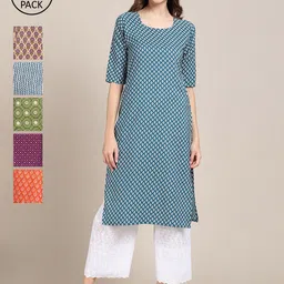 1 Stop Fashion Women Pack Of 6 Printed Crepe Straight Kurta-image-28