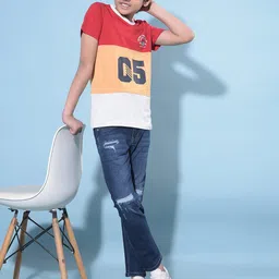 Crimsoune Club Boys Colourblocked Round Neck Short Sleeves Cotton Slim Fit T-shirt-image-84
