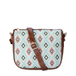 THE CLOWNFISH Printed Geometric Half Moon Jute Sling Bag-42