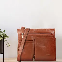 Metro Tan Brown Textured Leather Sling Bag-28