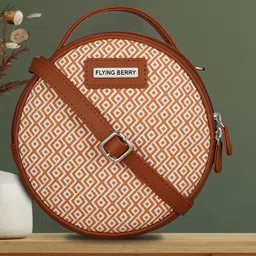 FLYING BERRY Tan Geometric Structured Sling Bag with Cut Work-40
