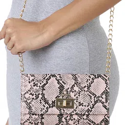 Lavie Frappe Pink Animal Textured Structured Party Sling Bag-13