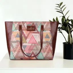 THE CLOWNFISH Geometric Printed Structured Jute Tote Bag-5