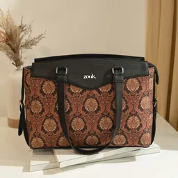 ZOUK Jodhpur Damask Printed Structured Jute Handheld Bag Up to 14 inch-40