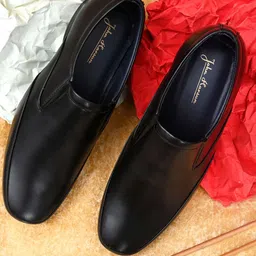 John Karsun Men Black Solid Formal Slip-Ons-image-47