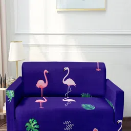 Cortina Blue & Pink Flamingo Printed 3 Seater Stretchable Non-Slip Sofa Cover-image-77