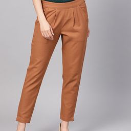 Jaipur Kurti Women Brown Regular Fit Solid Trousers-image-81