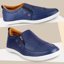 FAUSTO Men Blue Solid PU Slip-On Sneakers-image-44