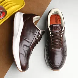 OFF LIMITS Men Perforations Memory Foam Leather Contrast Sole Sneakers-18