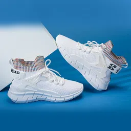 RapidBox Men White Woven Design Sneakers-image-13