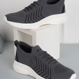 HRX by Hrithik Roshan Men Grey & Black Striped Contrast Sole Slip On Sneakers-picture-6