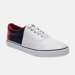 U S Polo Assn Men Off White Colourblocked PU Sneakers-image-62