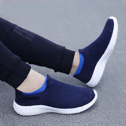 aadi Men Woven Design Lightweight Comfort Insole Mesh Contrast Sole Slip-On Sneakers-43
