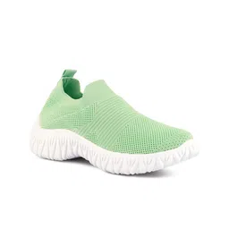 London Rag Women Green Woven Design Slip-On Sneakers-image-3