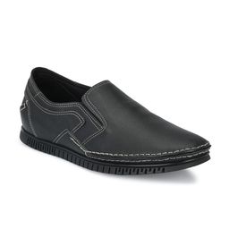 Delize Men Black Leather Slip-On Sneakers-image-4