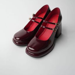 Theater Apparel Round Toe Patent Leather Block Heeled Pumps-43