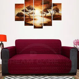 DREAM CARE Maroon & Coffee-Brown Quilted Reversible 4-Seater Sofa Cover-image-17
