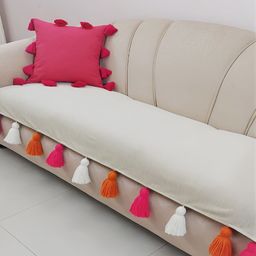 THROWPILLOW Off White & Pink Anti Slip Tassels Sofa Cover-image-88