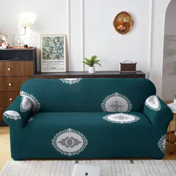 Cortina Bottle green Printed 3-Seater Stretchable Non-Slip Sofa Slipcover-image-51