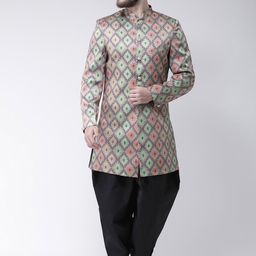 Hangup Men Multicoloured Printed Sherwani With Black Solid Dhoti Pants-17