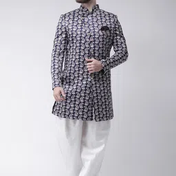 Hangup Men Multicoloured Printed Sherwani With White Solid Dhoti Pants-15