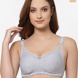 Floret Set Of 2 Grey Melange & Beige Solid Bra-28