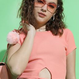 Tokyo Talkies Women Elegant Coral Solid Top-image-54