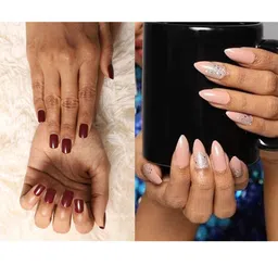 LICK Pack Of 2 Acrylic Press on Nails With Quick Dry Glue - Beige Sparkles & Cherry Wood-31