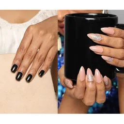 LICK Pack Of 2 Acrylic Press on Nails With Quick Dry Glue - Beige Sparkles & Rich Black-image-80