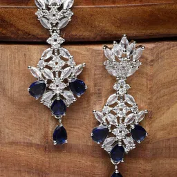 ZENEME Rhodium-Plated American Diamond studded Spiked Shaped Drop Earrings-2