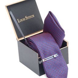 LOUIS STITCH Men Dark Purple Italian Silk Necktie Accessory Gift Set-image-82